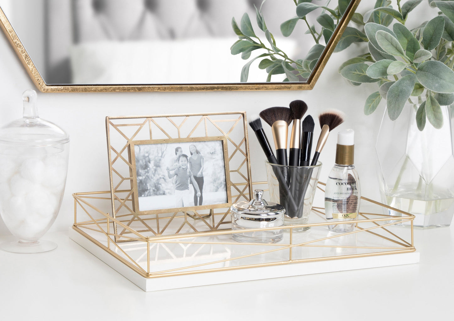 Mendel Rectangle Tray with Decorative Metal Rim