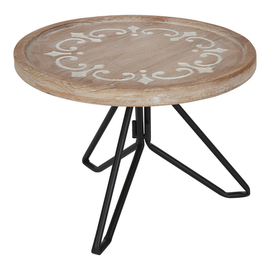 Sherald Round Wood Tray with Metal Stand