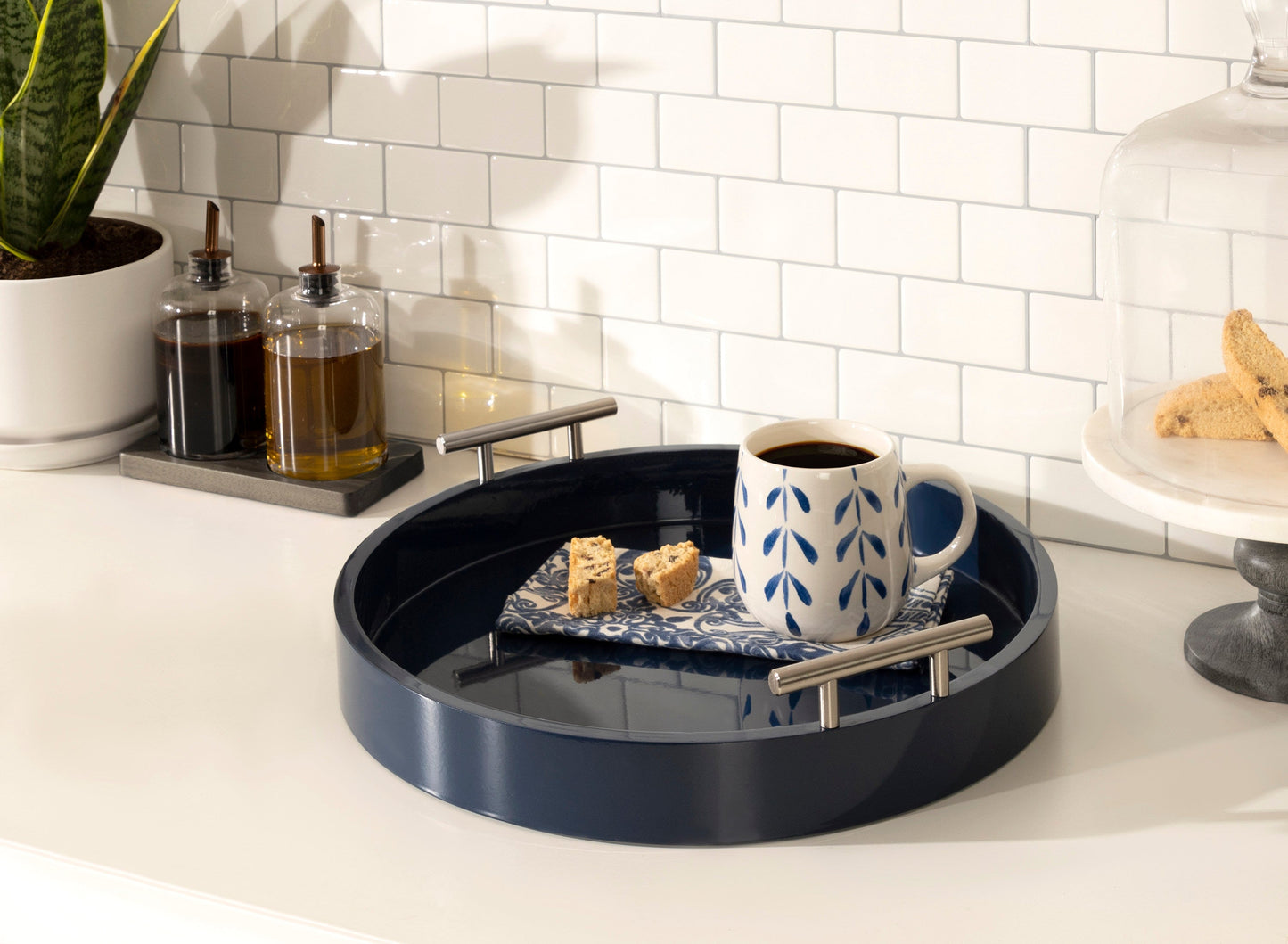 Lipton Round Decorative Tray with Metal Handles