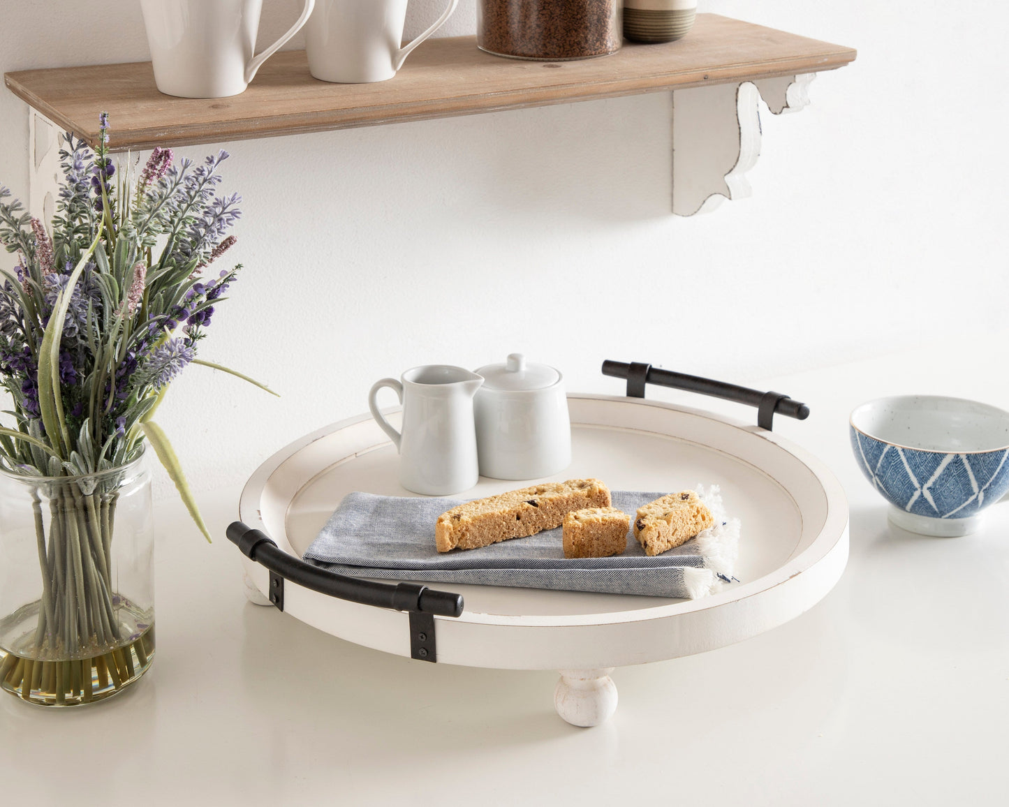 Bruillet Round Wooden Footed Tray