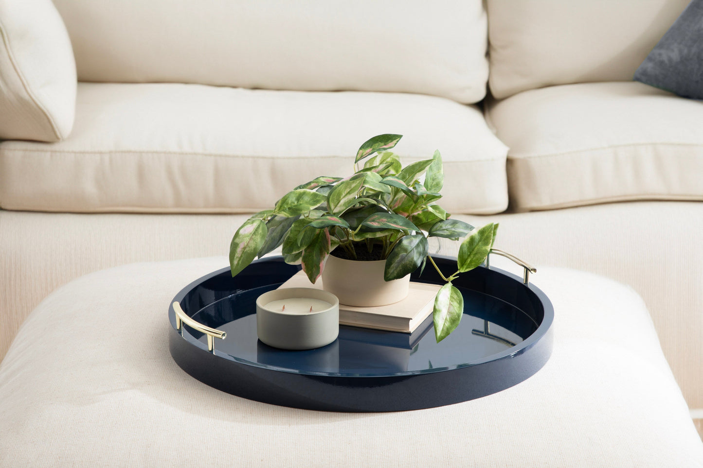 Lipton Round Decorative Tray with Metal Handles