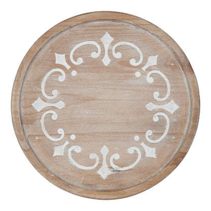 Sherald Round Wood Tray with Metal Stand