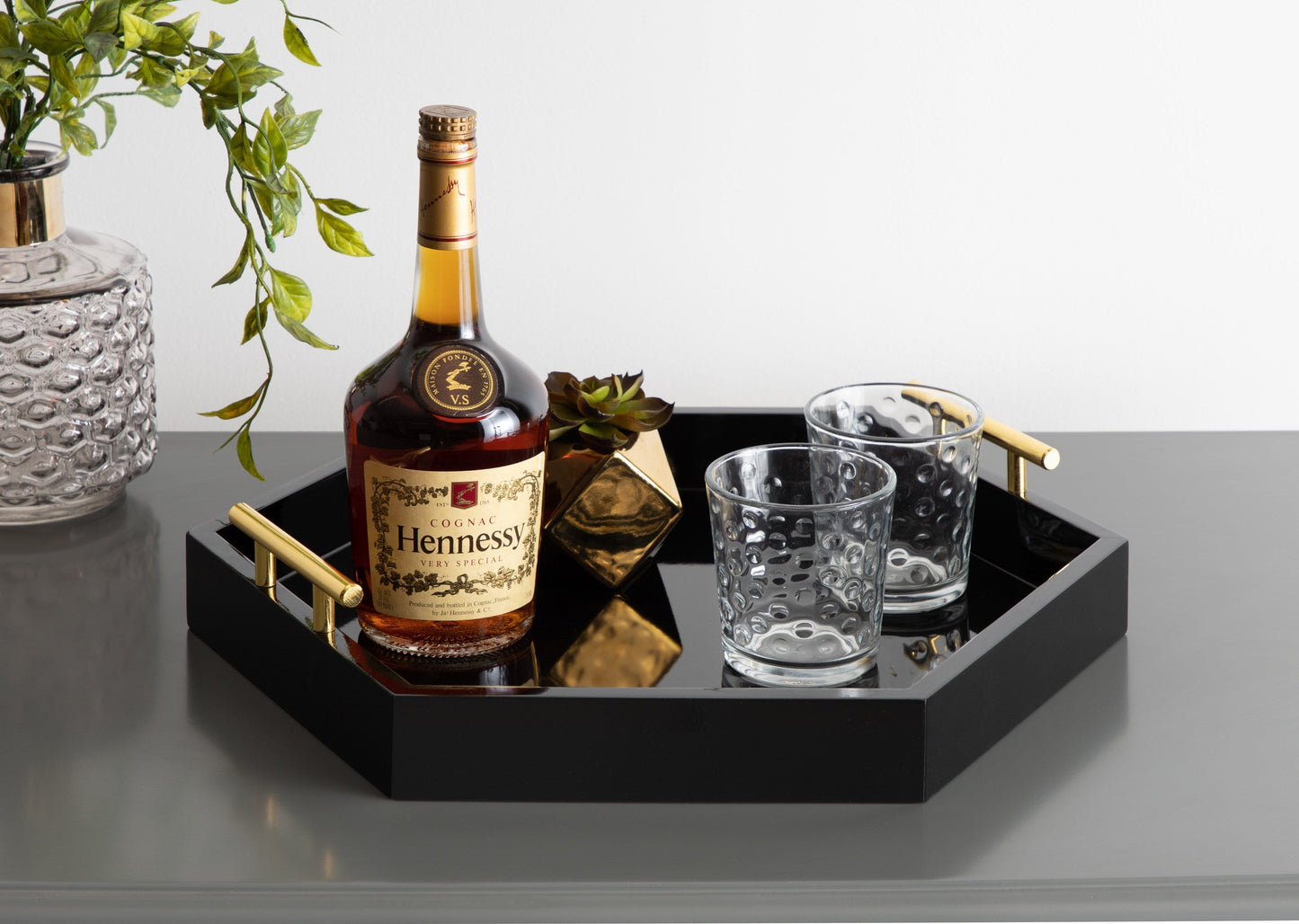 Lipton Hexagon Decorative Tray with Metal Handles