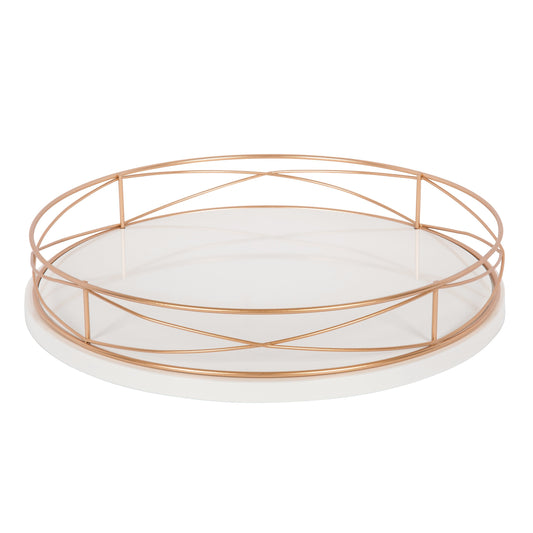 Mendel Round Tray with Decorative Metal Rim