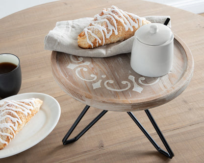 Sherald Round Wood Tray with Metal Stand