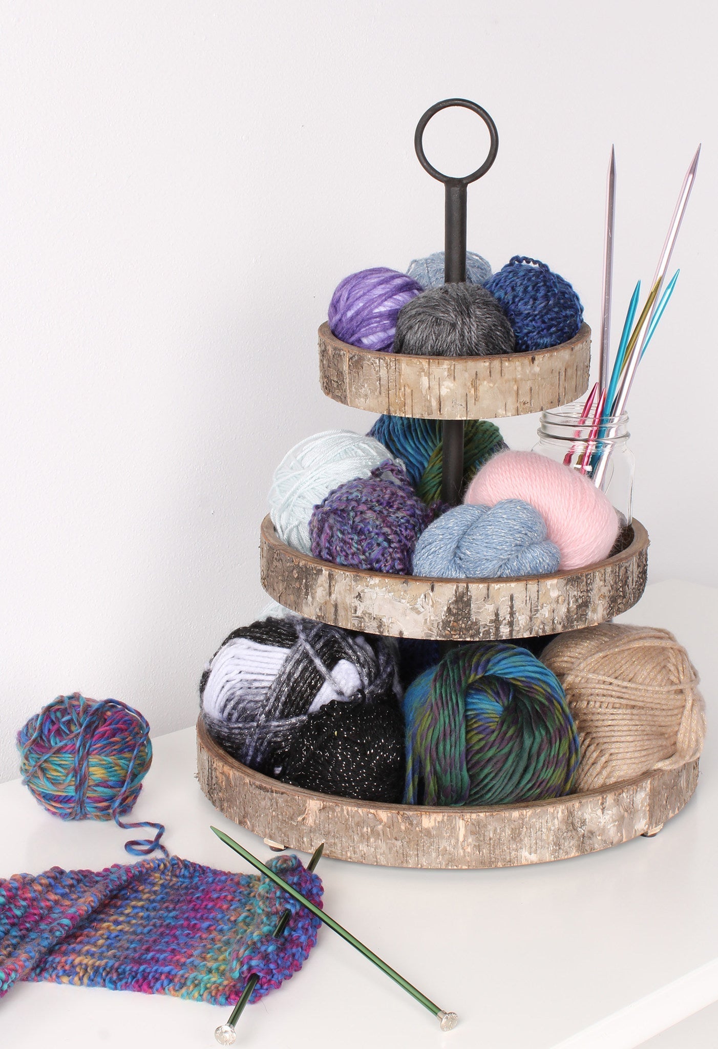 White Birch Wood Rustic 3 Tiered Tray