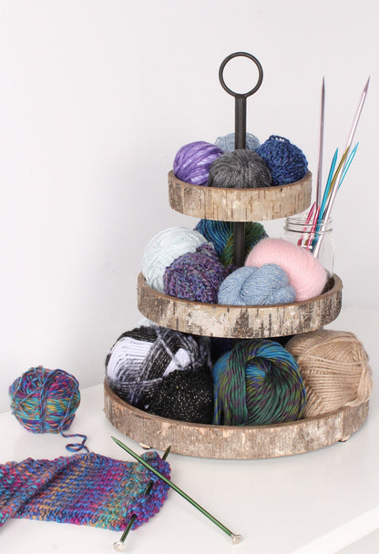 White Birch Wood Rustic 3 Tiered Tray