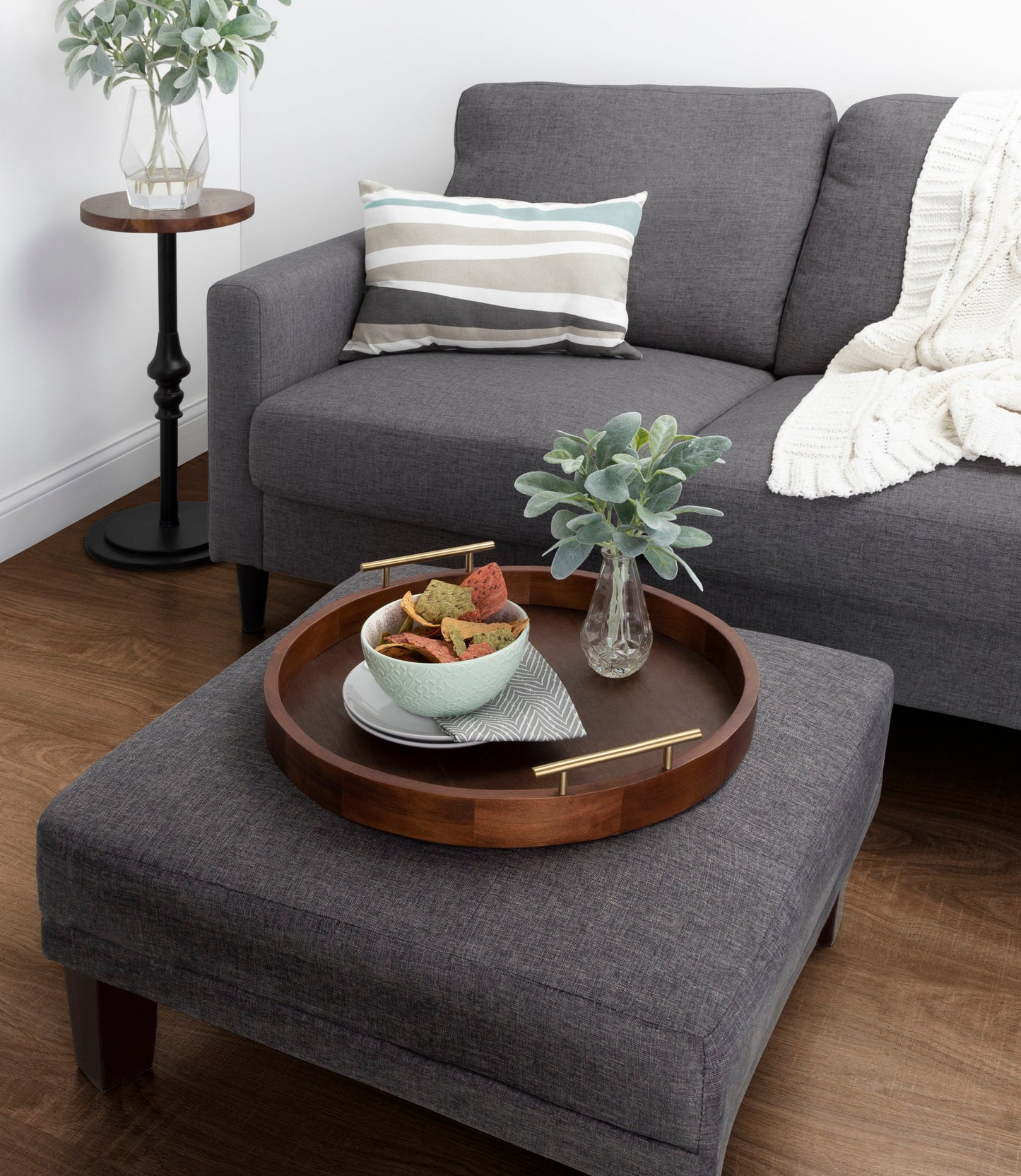 Lipton Round Decorative Tray with Metal Handles