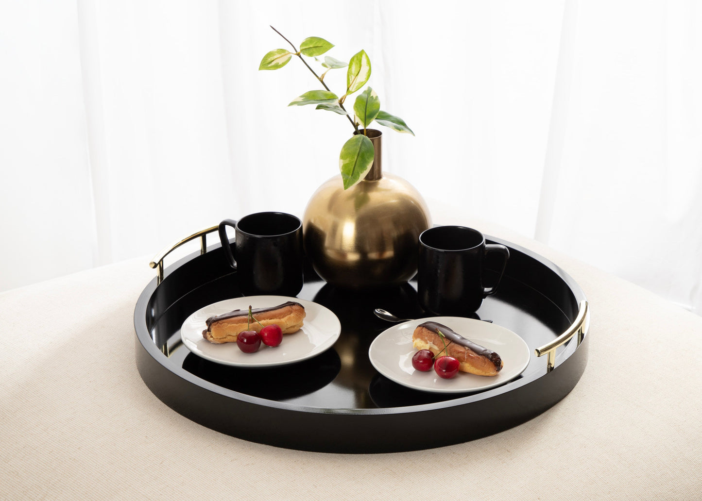 Lipton Round Decorative Tray with Metal Handles