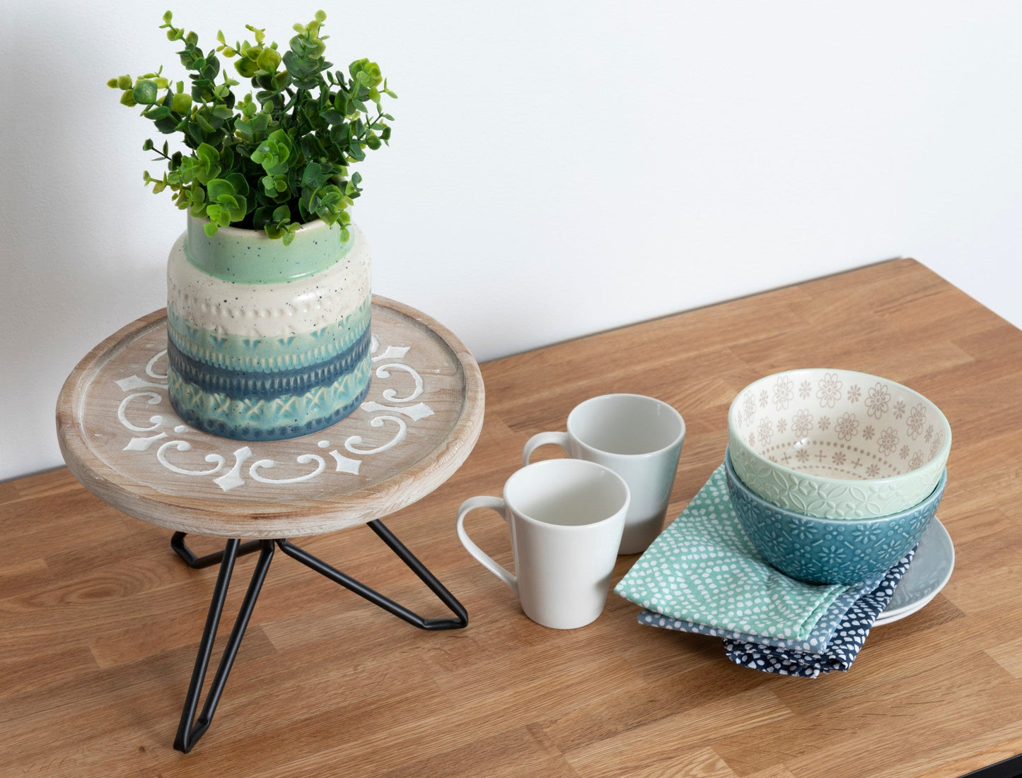 Sherald Round Wood Tray with Metal Stand